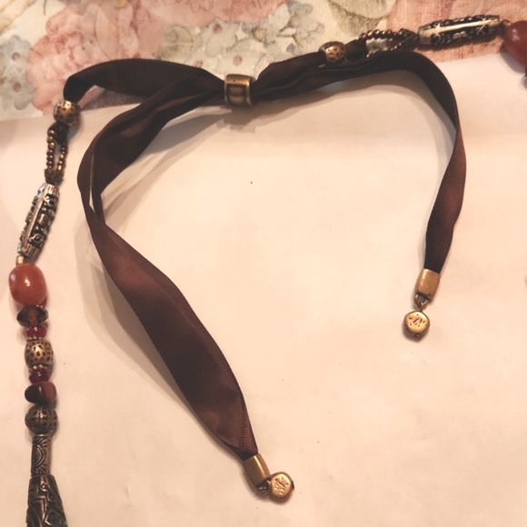 Beaded ribbon necklace adjustable stamped boho - Picture 2 of 6